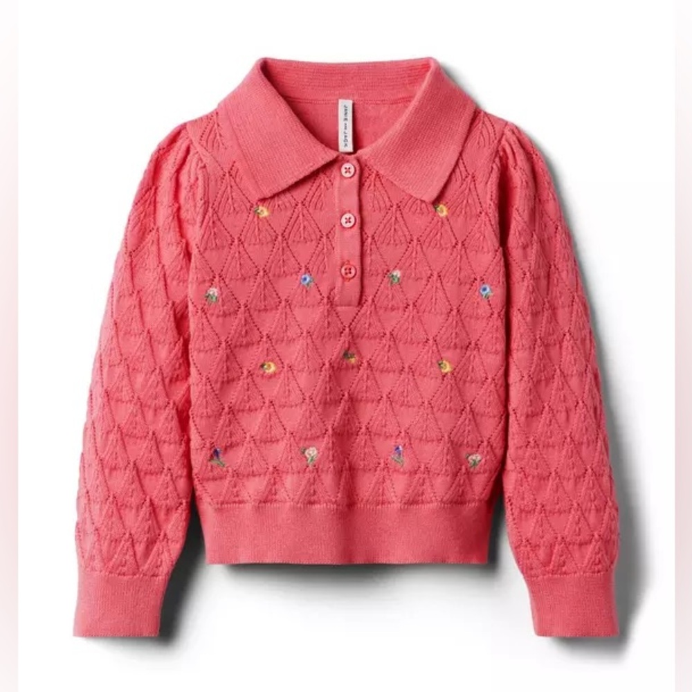Janie and Jack Embroidered Floral Crochet Sweater size 4